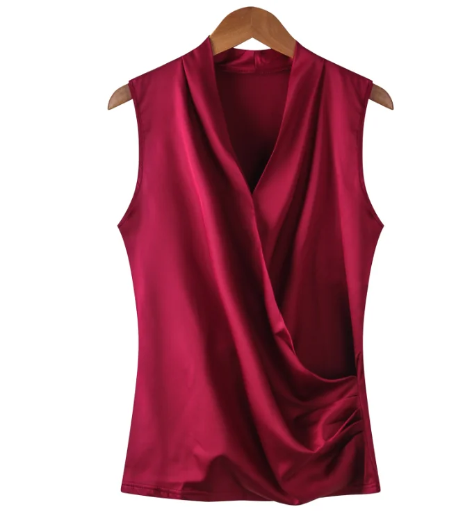 S-4XL summer women's clothing new satin vest blouse shirt female sleeveless casual tops plus size