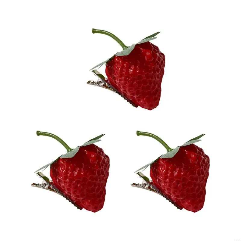 Simulated Fruit Hair Clip Set of 3 with Metal Barrette Base for Outfit Detail, Braids, Buns, Ponytails, and Photos 