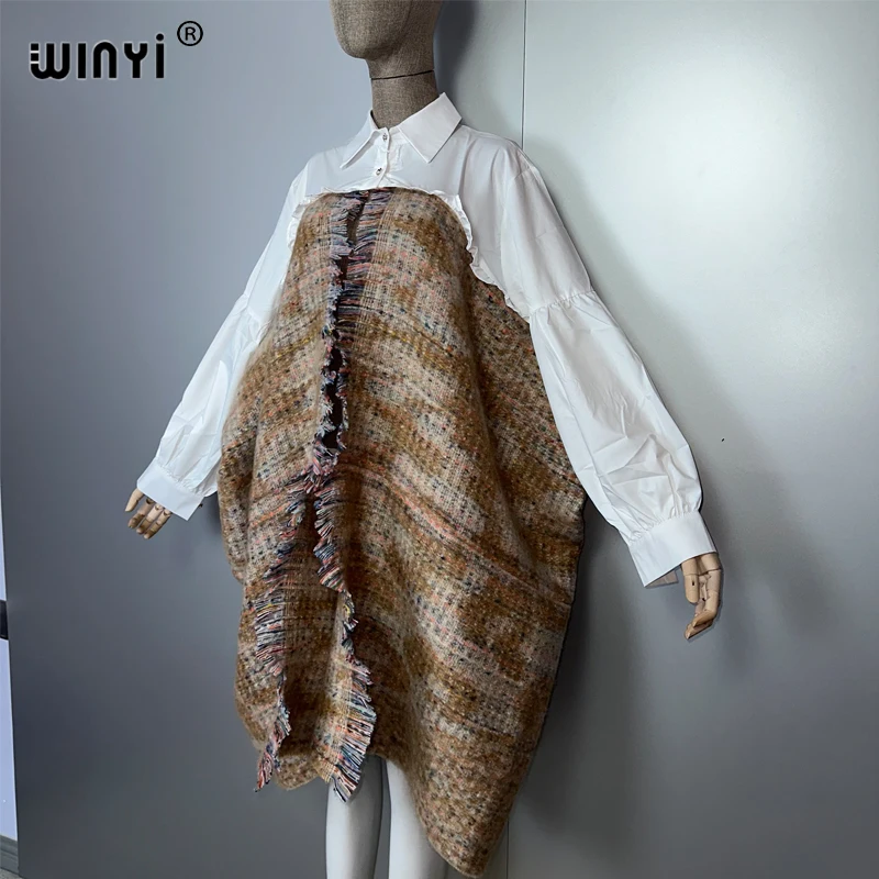 WINYI Zimowy damski elegancki luksusowy płaszcz sukienkowy Luźny płaszcz gruby ciepły damski kardigan poncho dla kobiet peleryna suknia wieczorowa