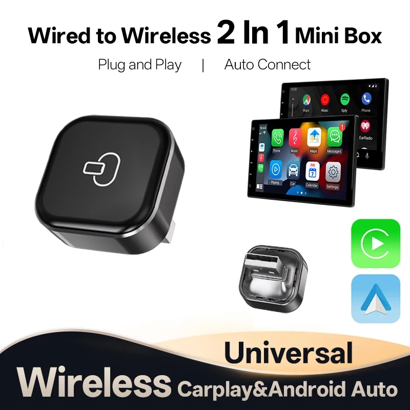 

2 in 1 Wireless CarPlay Adapter&Android Mini Auto Wireless Adapter 5Ghz WiFi Type-C/USB Plug & Play Carplay Wireless Adapter