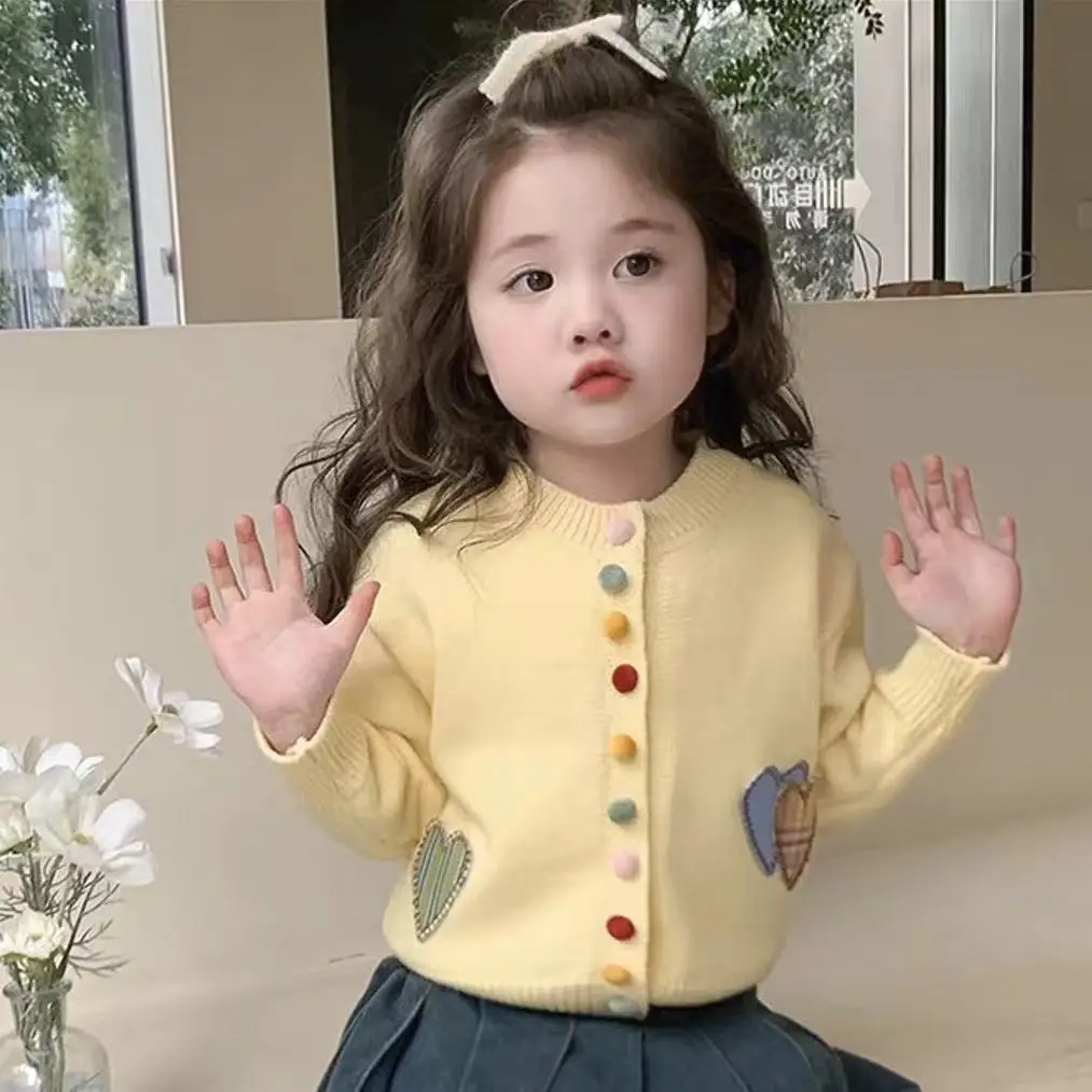 

Baby Girl Sweater Cardigan 2025 New Spring and Autumn Children's Thin Round Neck Knitted Jacket Coat