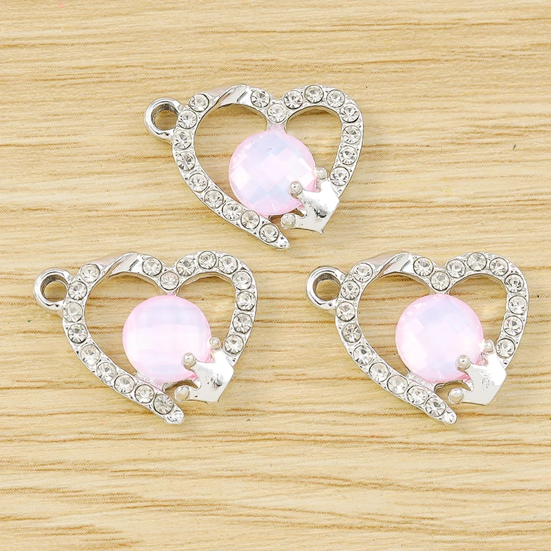 10 Stück, 20 x 16 mm, niedliche Kristall-Herzanhänger zum Basteln von Ohrringen, Halsketten, Armbändern und für DIY-Bastelarbeiten, Schmuckzubehör. – Detail 4