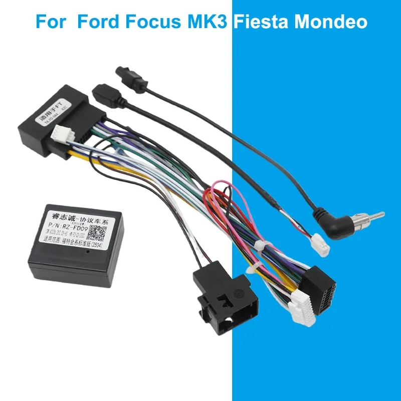 For Ford Focus MK3 Fiesta Mondeo Car Android Harness Adapter CAN Bus Decoder 16Pin Plug to 24 Pin ACM Head Unit Connector Cable