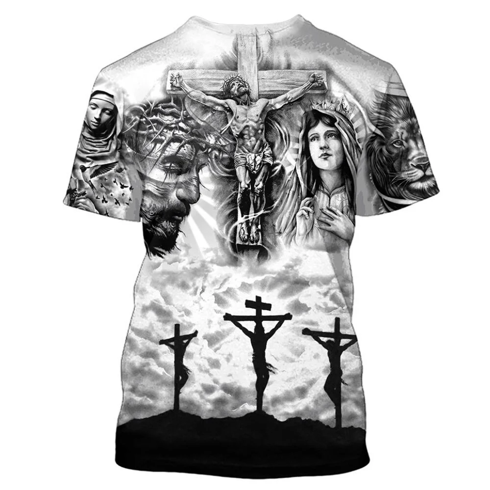 New Cross Jesus 3D Printed Men_s T-shirt Trendy Summer Tees Shirts Streetwear Oversize Short Sleeves Tops Women Kid Clothes