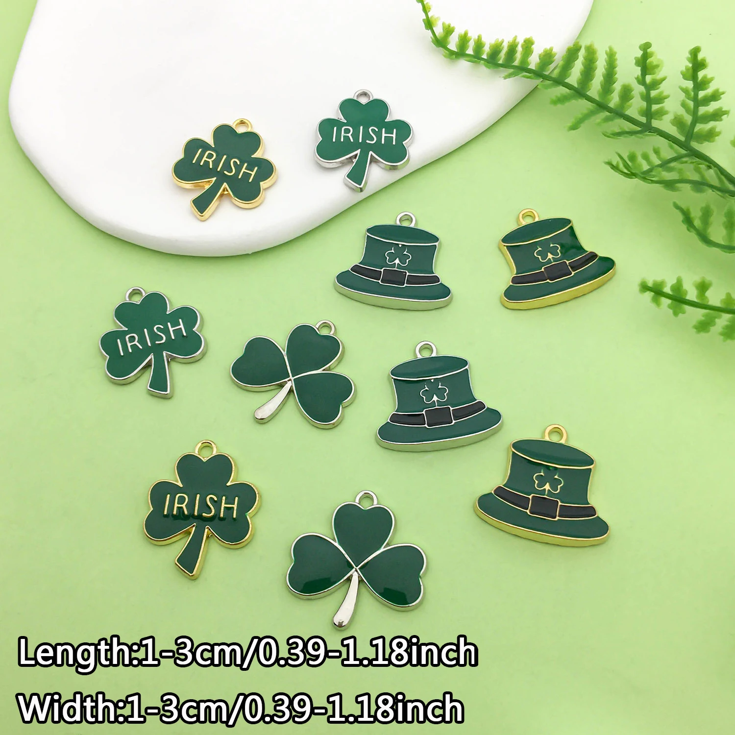 10pcs St. Patrick's Day Shamrock Charms for Jewelry Making Enamel Green Hat Leaf Pendants for Necklace Bracelet Earrings Making