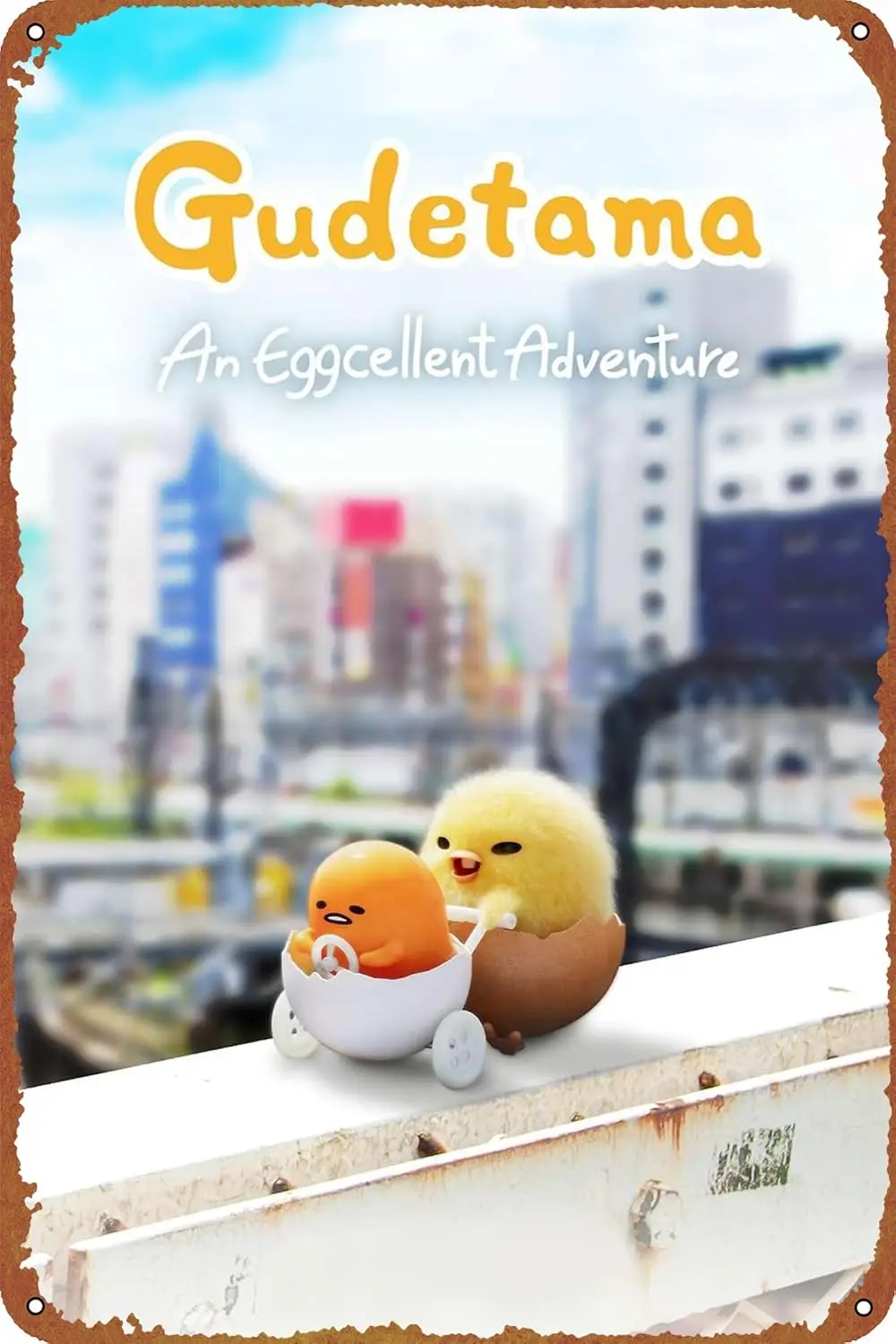 Gudetama: An Eggcellent Adventure Funny Metal Tin Sign Vintage Black Wall Art Decoration Living Room Bathroom Kitchen Poster Dec