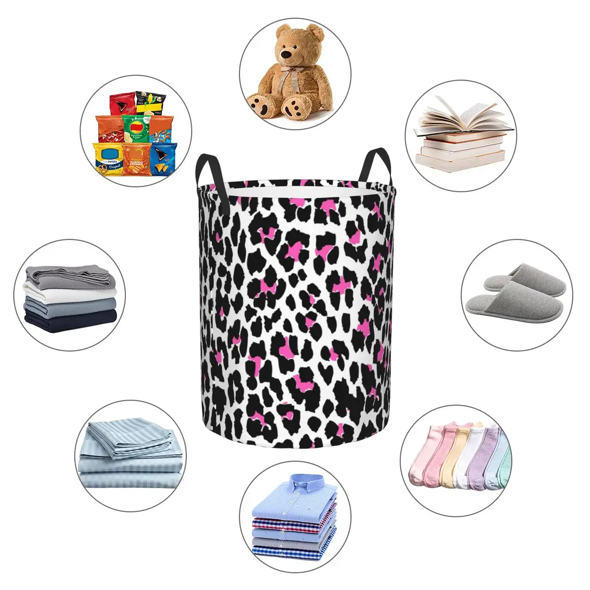 Custom Pink Leopard Laundry Hamper Large Storage Basket Spots African Animal Fur Girls Boys Toy Organizer