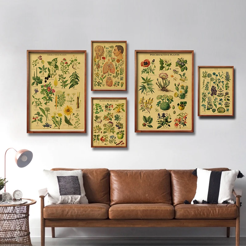 Botanical Retro Poster Vintage Herbs Prints DIY Medicinal Plants Flower Aesthetic Home Room Cafe Kitchen Art Wall Decor Painting