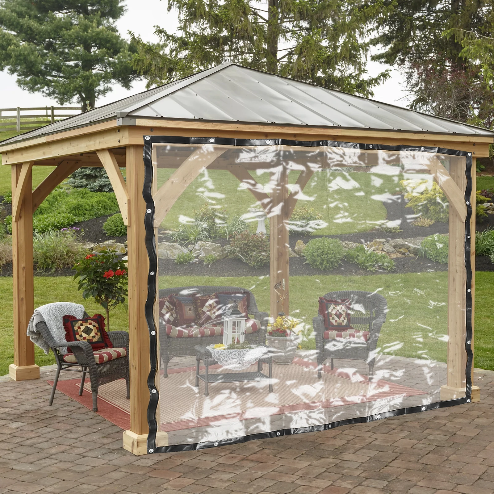 

Clear PVC Outdoor Tarp Curtain 8x8ft Waterproof Patio Shade 0.5mm Thick High-Temp Splicing Hanging Mount Rain Protection