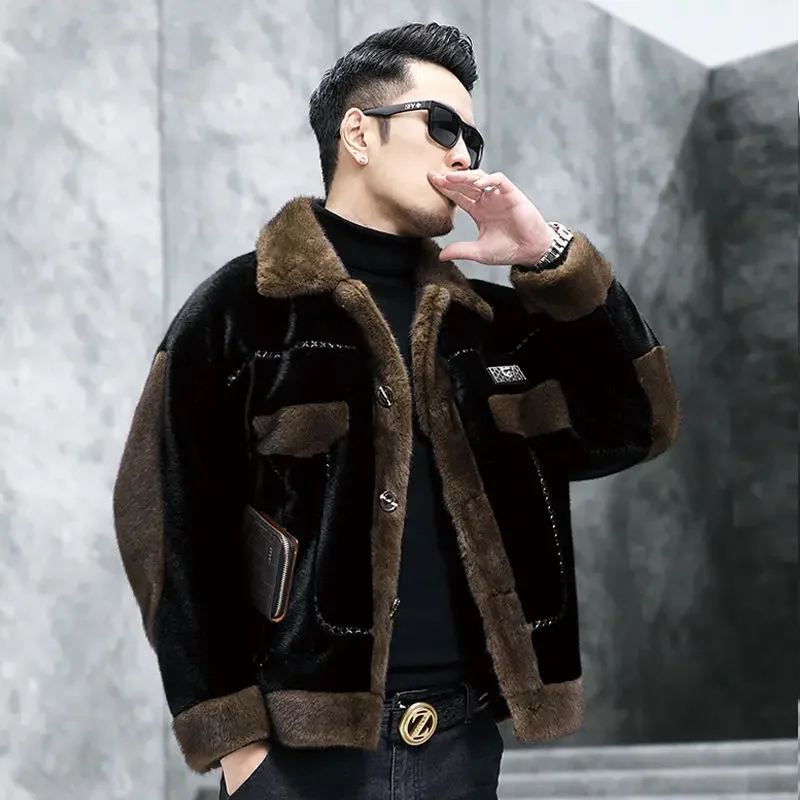 Men 2023 Autumn Winter Fashion Lapel Real Fur Overcoats Men Short Sheep Shearing Coats Men's Genuine Fur Warm Jackets