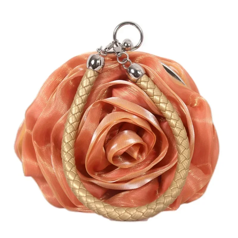 Torebki dla kobiet 3D Rose Flower Bag Silk Bridal Wedding Evening Bag Cute Mini Round Handheld Hand Bag Small Coin Bag Sac Femme