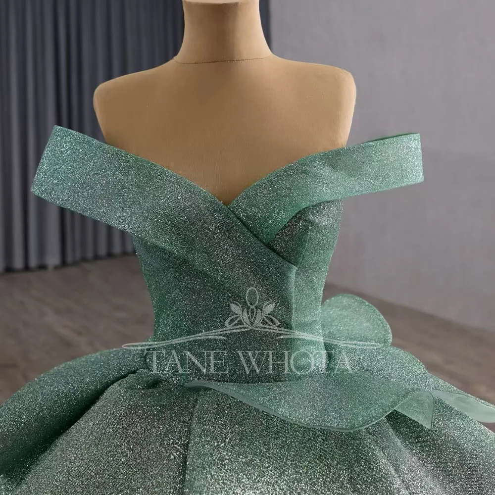 

Green Evening Dress Elegant Off-Shoulder Sweetheart Tiered Lace-Up Back Sukienki Na Imprezę For Women Customizable