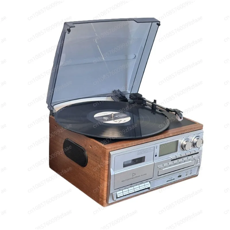 Vintage Wooden Turntable Player Multi Function Vinyl Record CD Cassette FM Radio Bluetooth Audio System