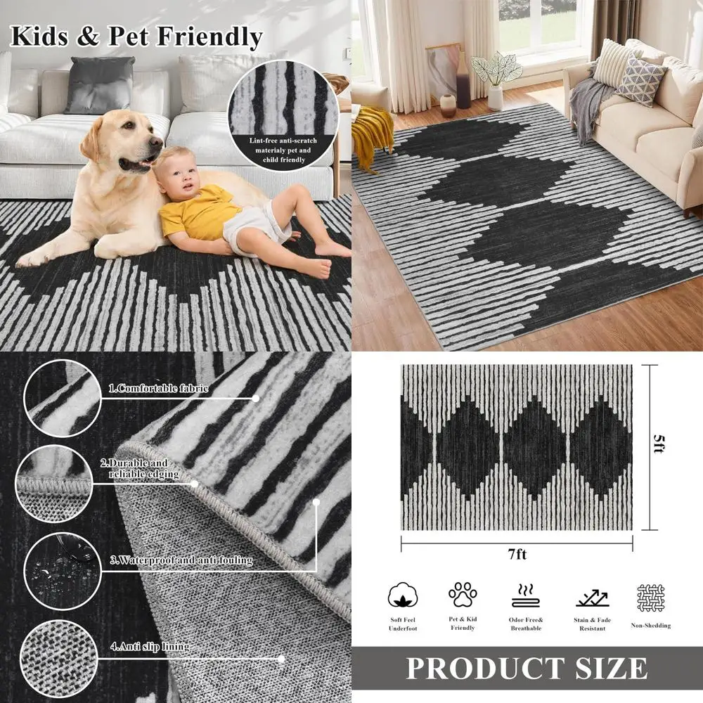 

Моющийся геометрический ковер в марокканском стиле, полосатый, в стиле фермерского дома, бохо, нескользящий, тонкий, мягкий, для гостиной, спальни, офиса, столовой