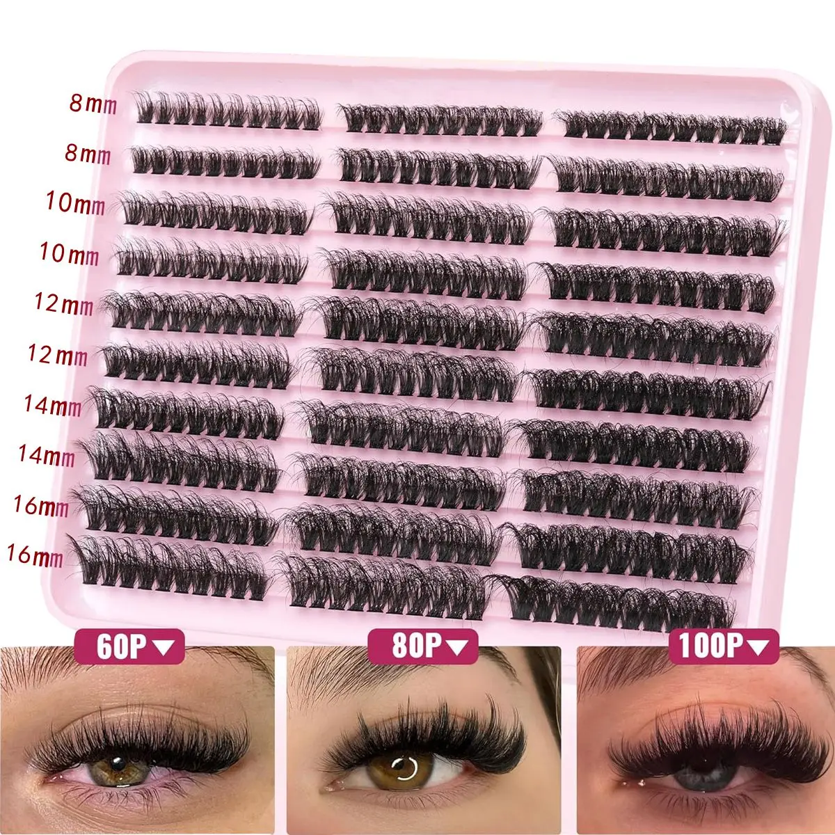Cluster-Wimpernverlängerung, 300 Stück, Bündel 60D80D100D, natürlicher Stil, einzelne Wimpern, handgefertigte Wimperncluster, 3D-Nerzwimpern