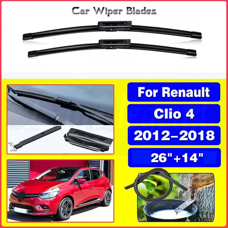 

For Renault Clio 4 2012 2013 2014 2015 2016 2017 2018 Windshield Brushes Windscreen Window 26"+14" Silent upgrade