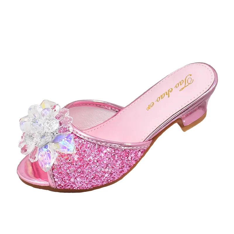 Girls Princess Slippers New Fashion Kids Soft Bottom High Heels Sandals Children Crystal Shoe Wedding Party Performance Slippers