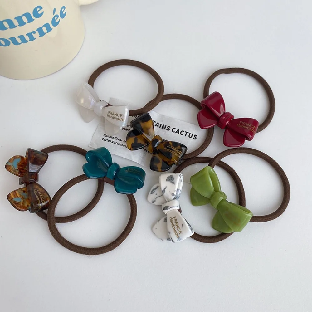 Korean Acetate Bow Scrunchies Cute Bowknot Hair Rope Hair Tie Hair Band Simple Elegant Women Ponytail Holder Hair Accessories