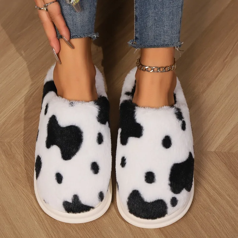 Spotted Wool Slippers for Home Use, Anti-slip Cotton Slippers for Women, Fleece for Warmth, Thick-soled Winter Slippers for Men