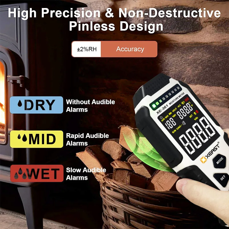 High Precision Digital Moisture Meter Indoor/Outdoor Humidity Monitor 4%-80%RH Range 2%RH Accuracy LCD for Instruments