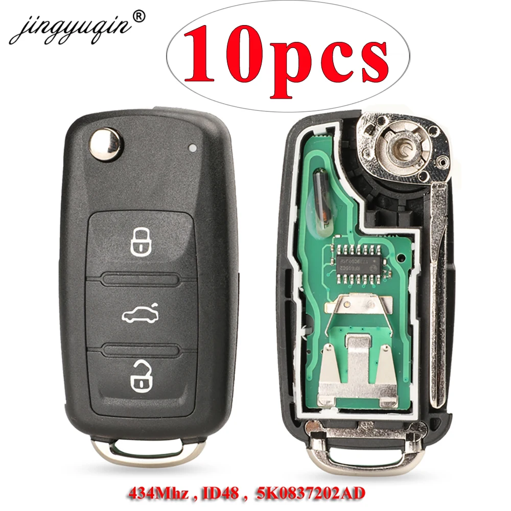 jingyuqin 10X for VW Polo Sedan Golf 6 Passat B6 Volkswagen Touran Bora Flip Key 5K0837202AD 434Mhz ID48 Remote Control Car Keys