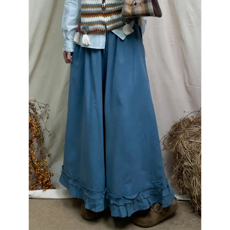 

Pant Women Wide Leg Long Pants Vintage High Waist Straight Trousers Ruffles Y2k Streetwear Elegant Splice Work Casual Loose