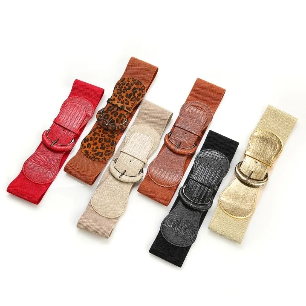 Fashion PU Stretchy Cummerbunds Leopard Print High Waist Female Waistband Elastic Dress Girdle Wide Waist Belt Women