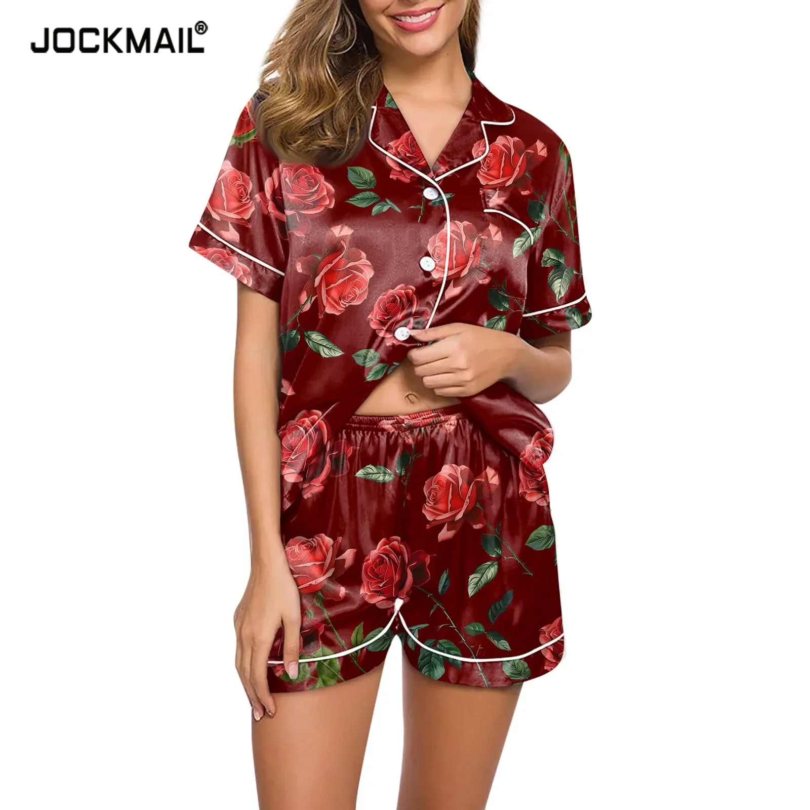 Button Down Sleepwear Loungewear Two Piece Set Printing Set Pajamas 2 Piece Pyjamas Set For Women Flower Print Pajamas Set