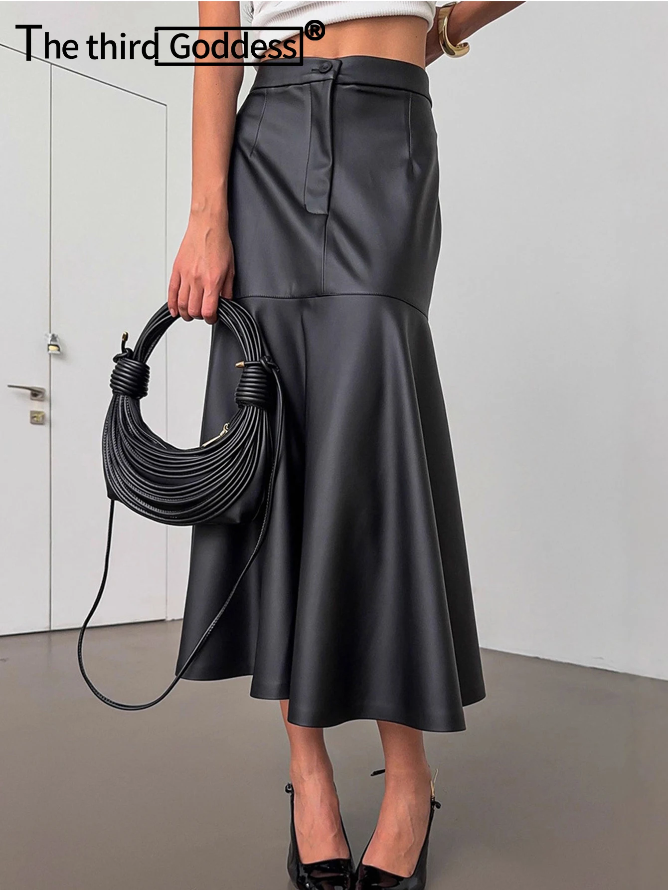 

Сексуальная винтажная черная длинная юбка из искусственной кожи, женские элегантные модные уличные юбки, женская одежда, макси-клубная вечерние кожаная юбка с высокой талией