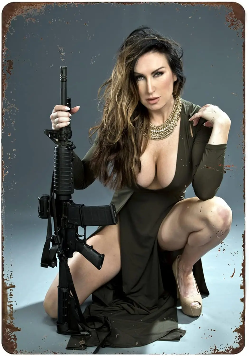 Military Army Pin Up Girl Metal Tin Signs Sexy Female Soldier With Guns Vintage Wall Decor Retro Art Sign Funny Decorations sign