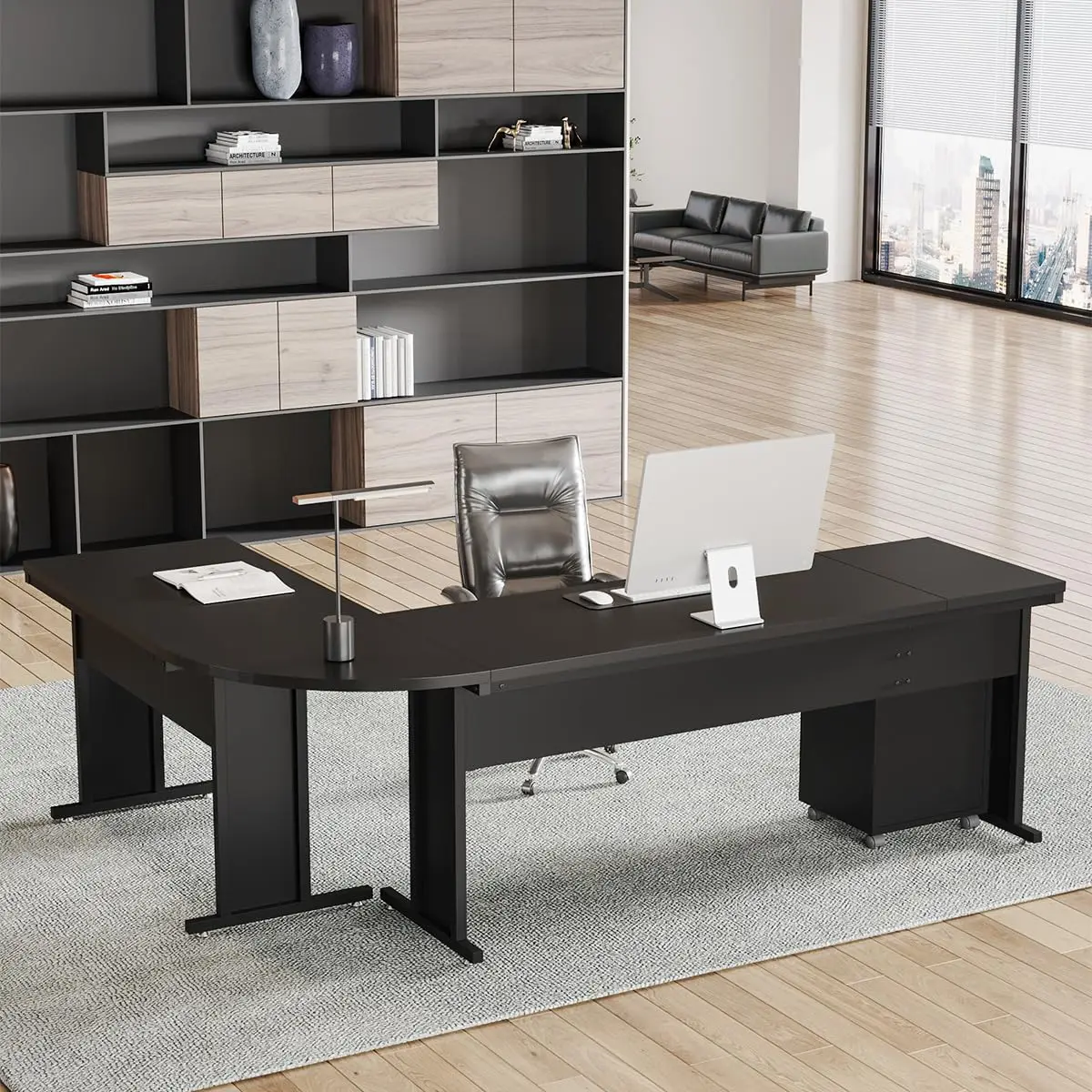 L-Shaped Executive Desk with File Cabinet, 83 Inch Corner Computer Desk with Drawers, Work Desk for Home Office, Customized