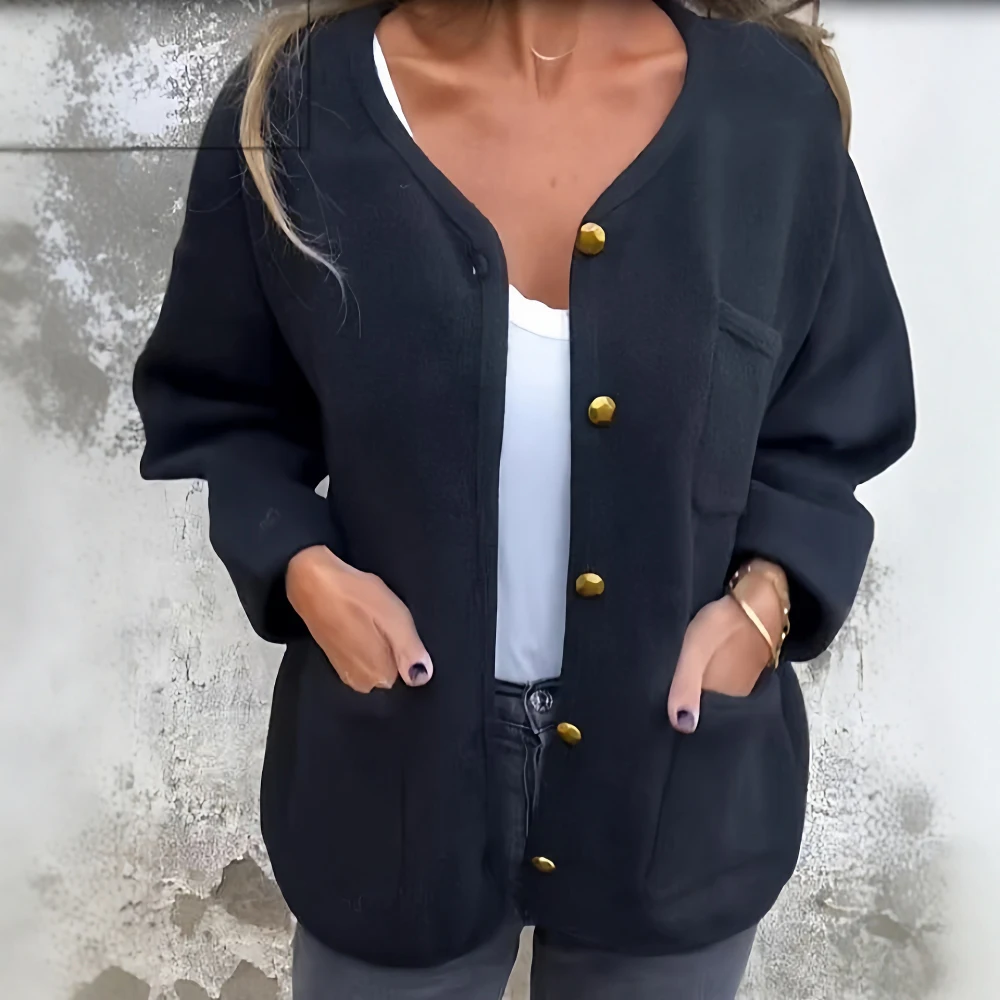 معطف صوفي عصري جديد برقبة دائرية وأكمام طويلة ملابس خارجية نسائية غير رسمية لمحطة مستقلة