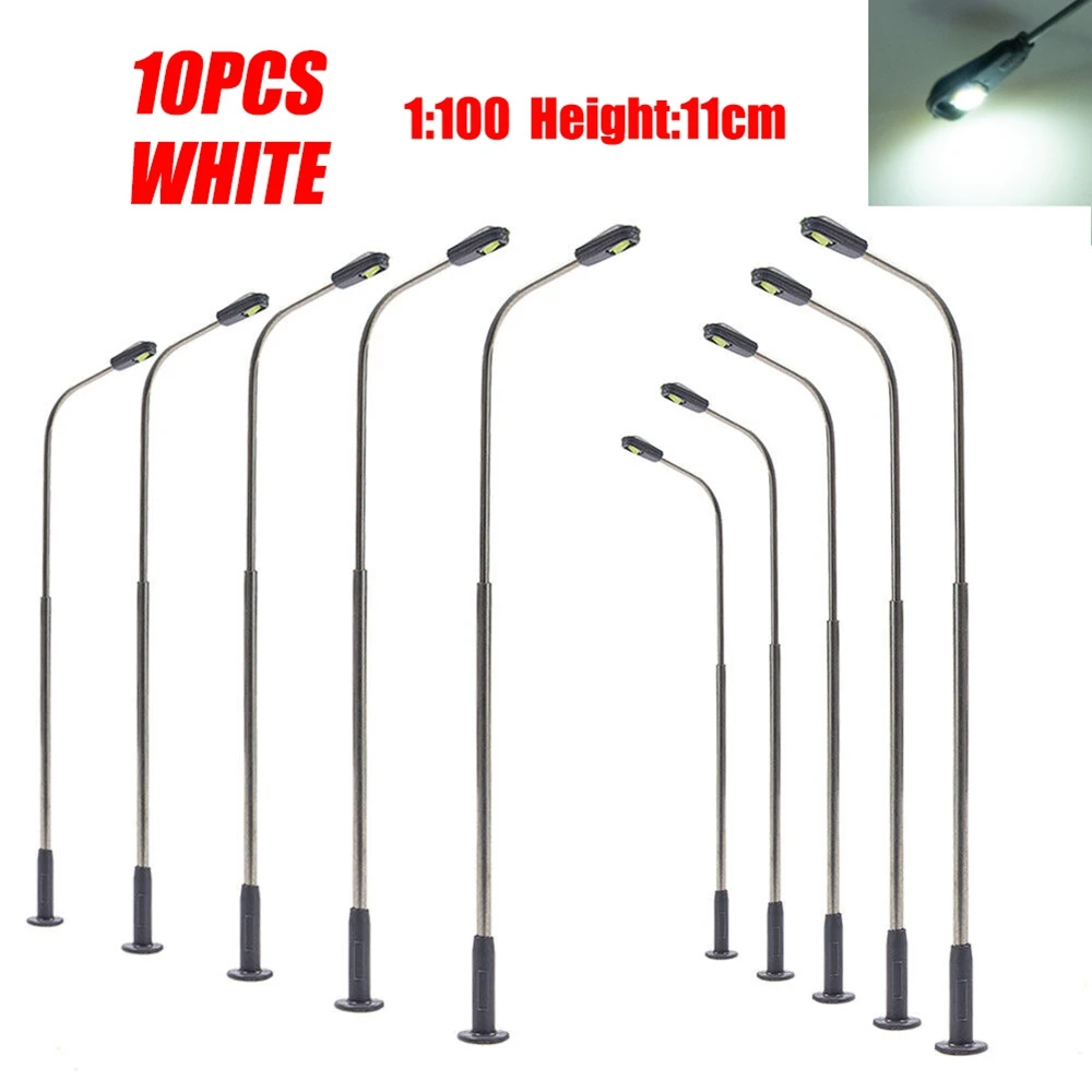 

10 шт./пакет, модель железнодорожного масштаба 1:100, высота 11 см, одна головка/две головки/четыре головки, теплый белый/белый светильник, уличные фонари