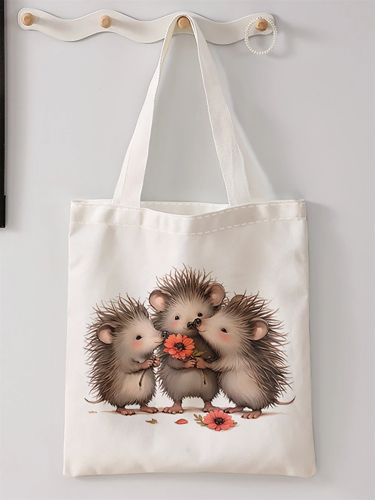 Bolso casual con estampado de erizo, mochila de moda reutilizable, bolso multifuncional, bolso de compras de lona