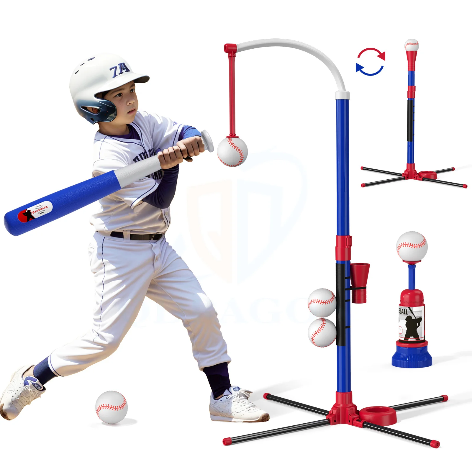 3 in 1 T Ball Set for Kids Baseball with Hanging Tee/Standing Tee/Automatic Launcher/6 Softballs Indoor Outdoor Sport Gifts Toys