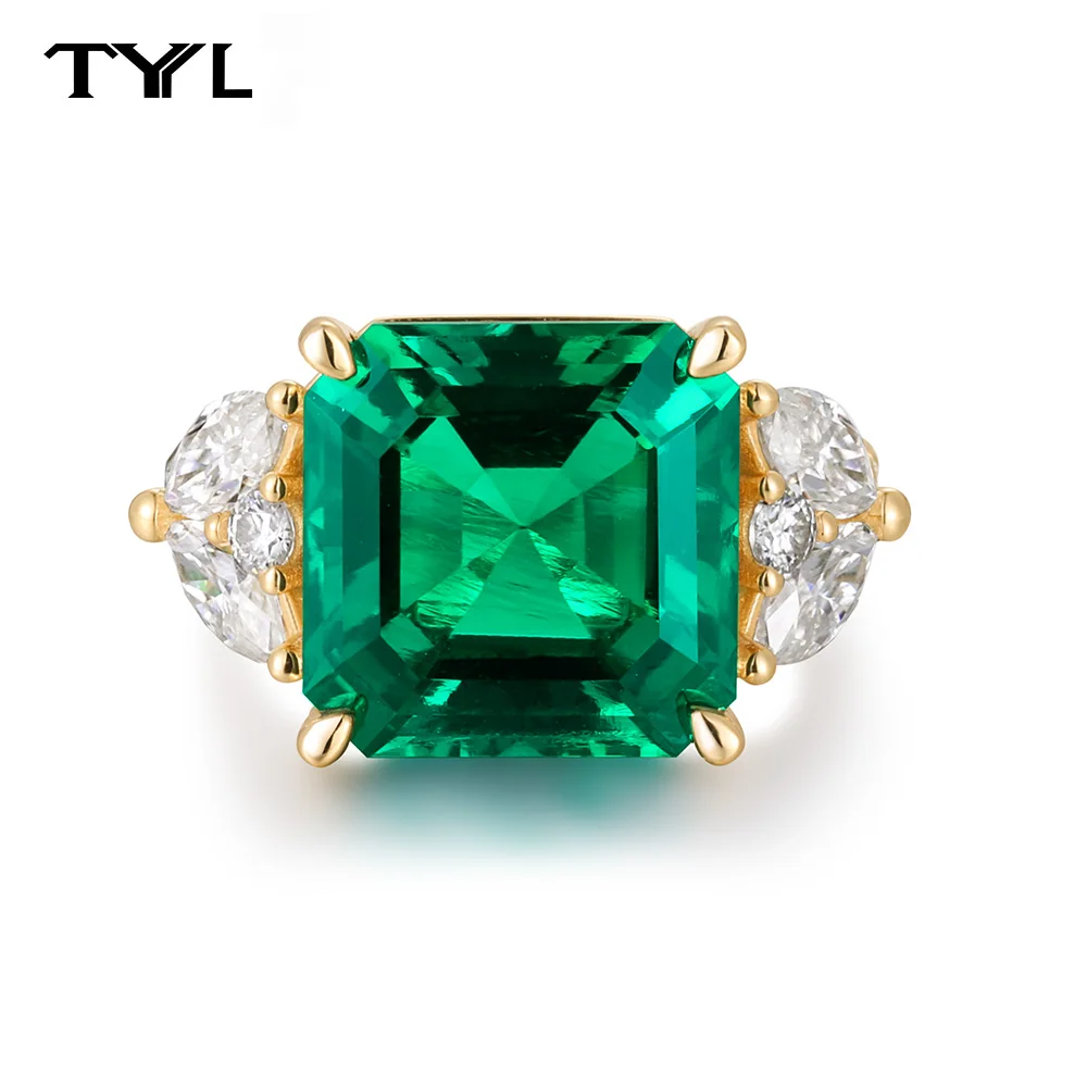 

TYYL на заказ 12*12 мм Asscher Cut Lab Grown изумрудное кольцо с муассанитом и бриллиантами мужские кольца 925 серебро позолоченные женские свадебные украшения