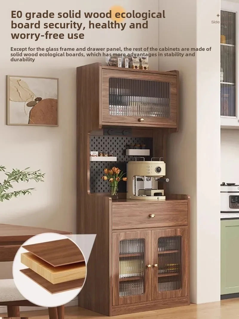 Solid wood wall integrated storage living room locker household antique tea microwave oven cabinet