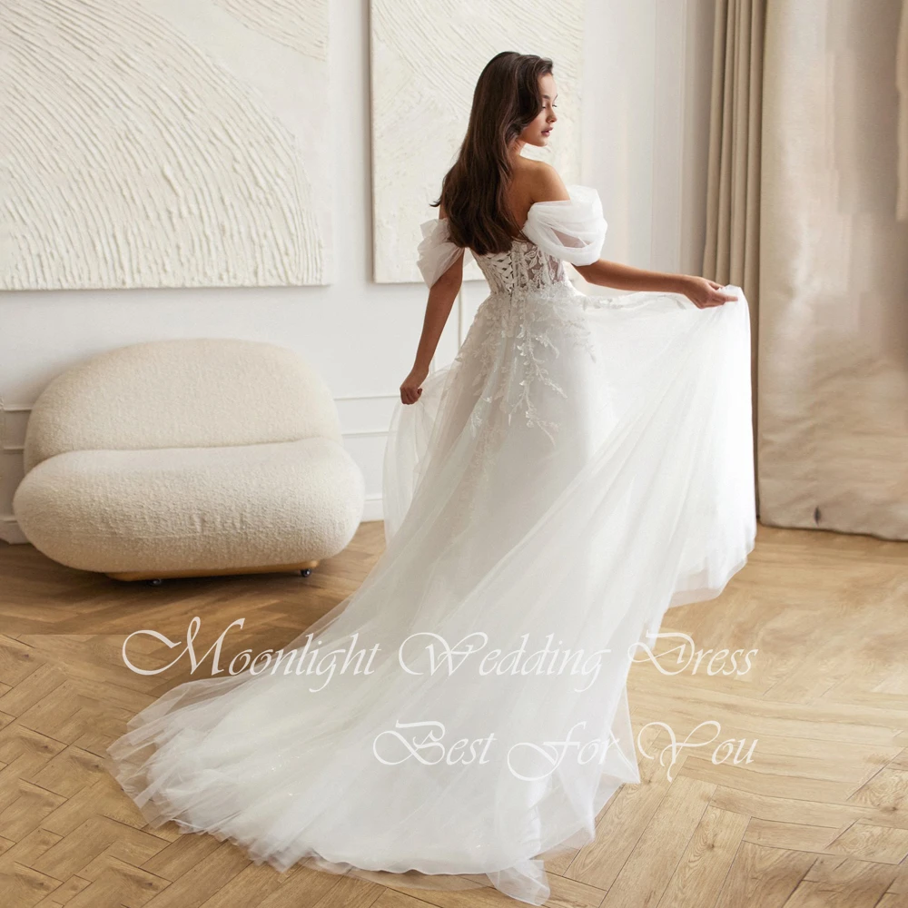Classic Pleat Lace Appliqued A-Line Wedding Dress Women 2026 High Split Off The Shoulder Open Back Vestidos De Novia Customized
