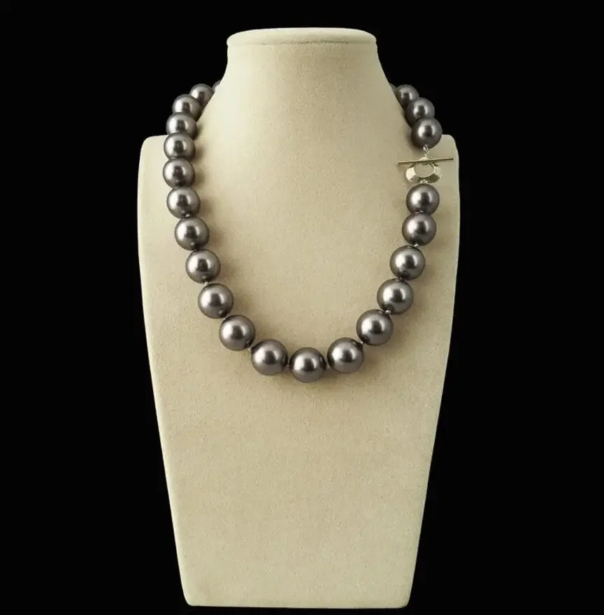

latest popular AAA+ 12mm luxury fashion dark gray south sea shell imitation pearl necklace