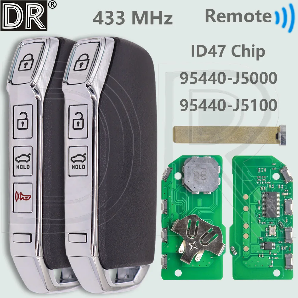 

DR TQ8-FOB-4F15 95440-J5000 95440-J5100 ID47 433MHz Keyless Go Car Remote Control Key For KIA Stinger 2017 2018 2019 2020 2021