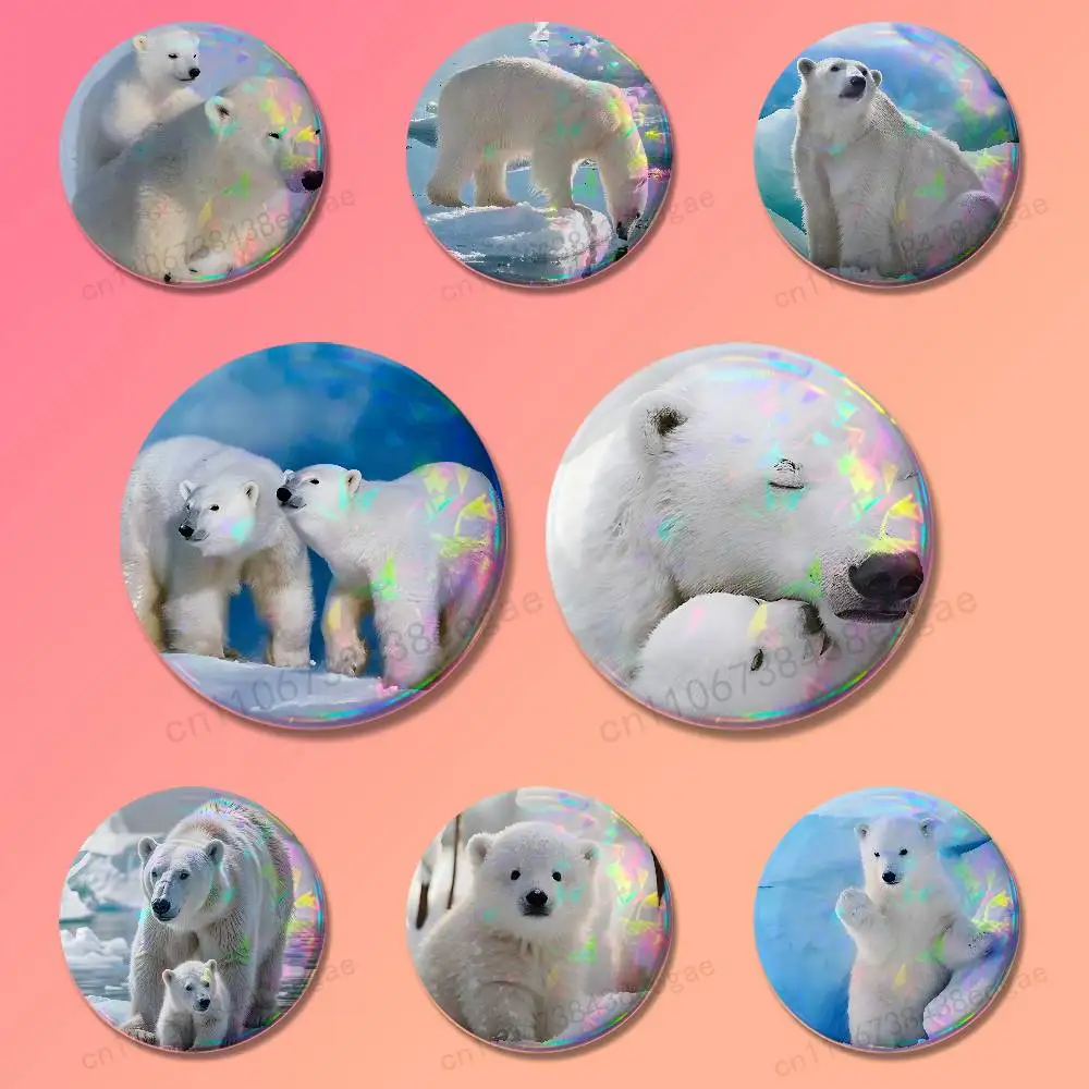 

Polar Animal Bear Badges 25 32 44 58 75 mm Round Fashion Jewelry Clothes Bag Hat Accessories Badge Lover Gifts