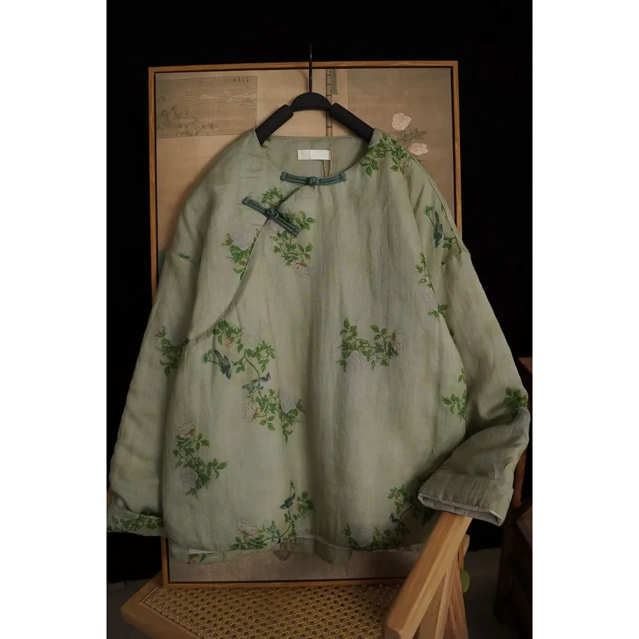 

Женское зимнее теплое хлопковое пальто Thiened Cotton Jaet с цветочным принтом на пуговицах в стиле ретро, длинное круглое пальто Ne, традиционное китайское...