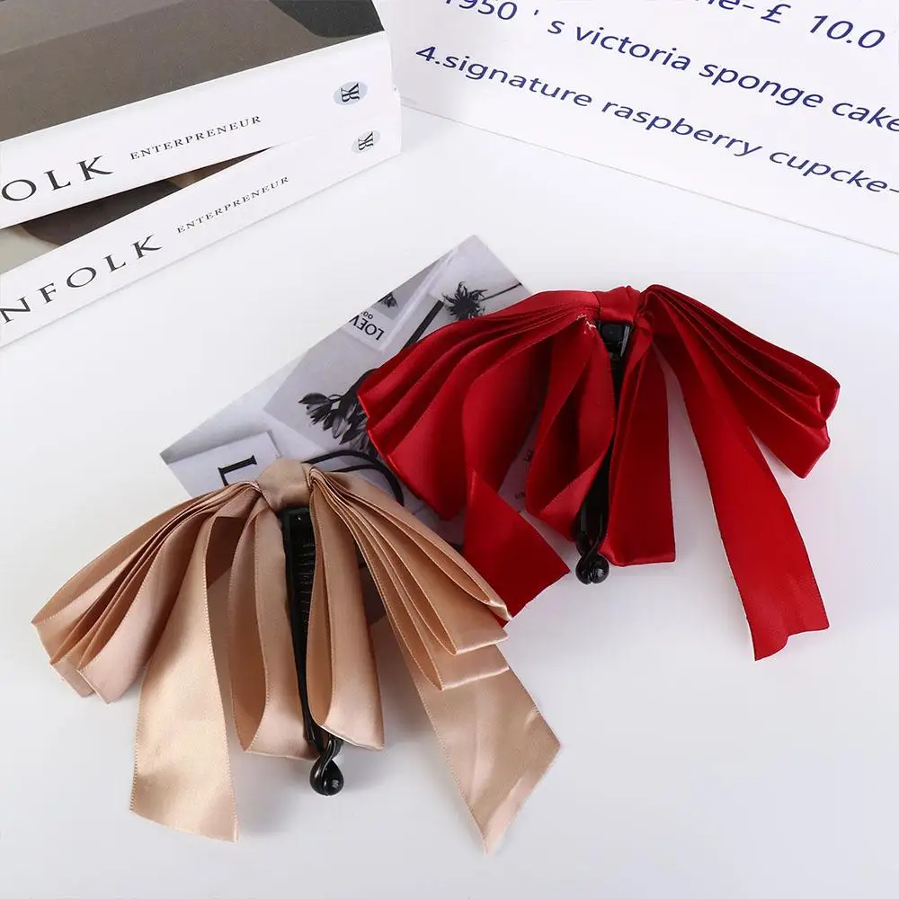 Elegant Retro Creative Ribbon Bowknot Colth Vertical Clip Satin Girls Hairpin Banana Clip Korean Style Hair Clip Bow Headwear