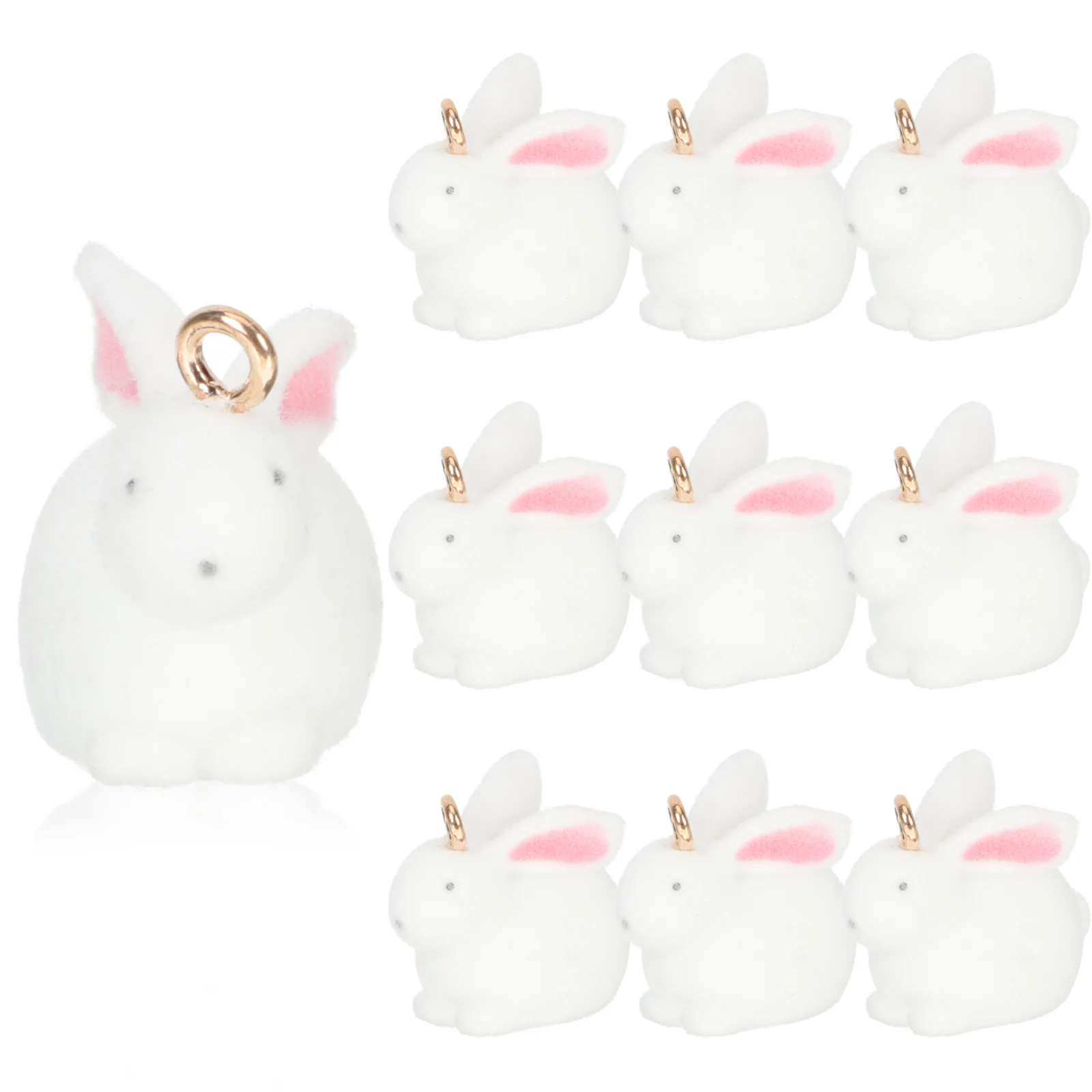 

10pcs Easter Charms Jewelry Making Bunny Charms Durable Rabbit Pendants Diy Bracelet Earring Necklace Decor Keychain Flocking