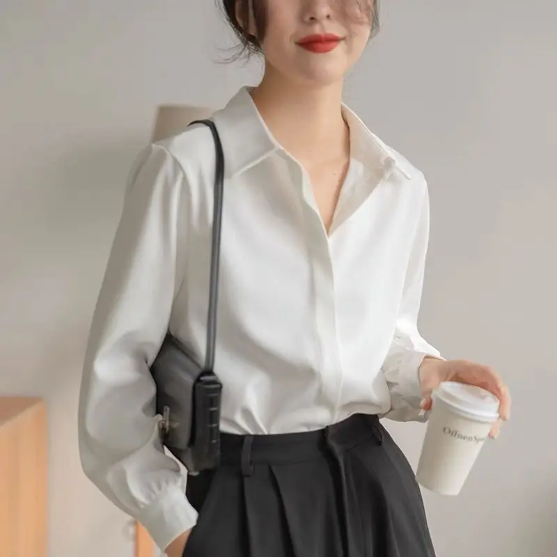 

Women Commute Simple Casual Anti-wrinkle Sunscreen Long-sleeved White Shirt