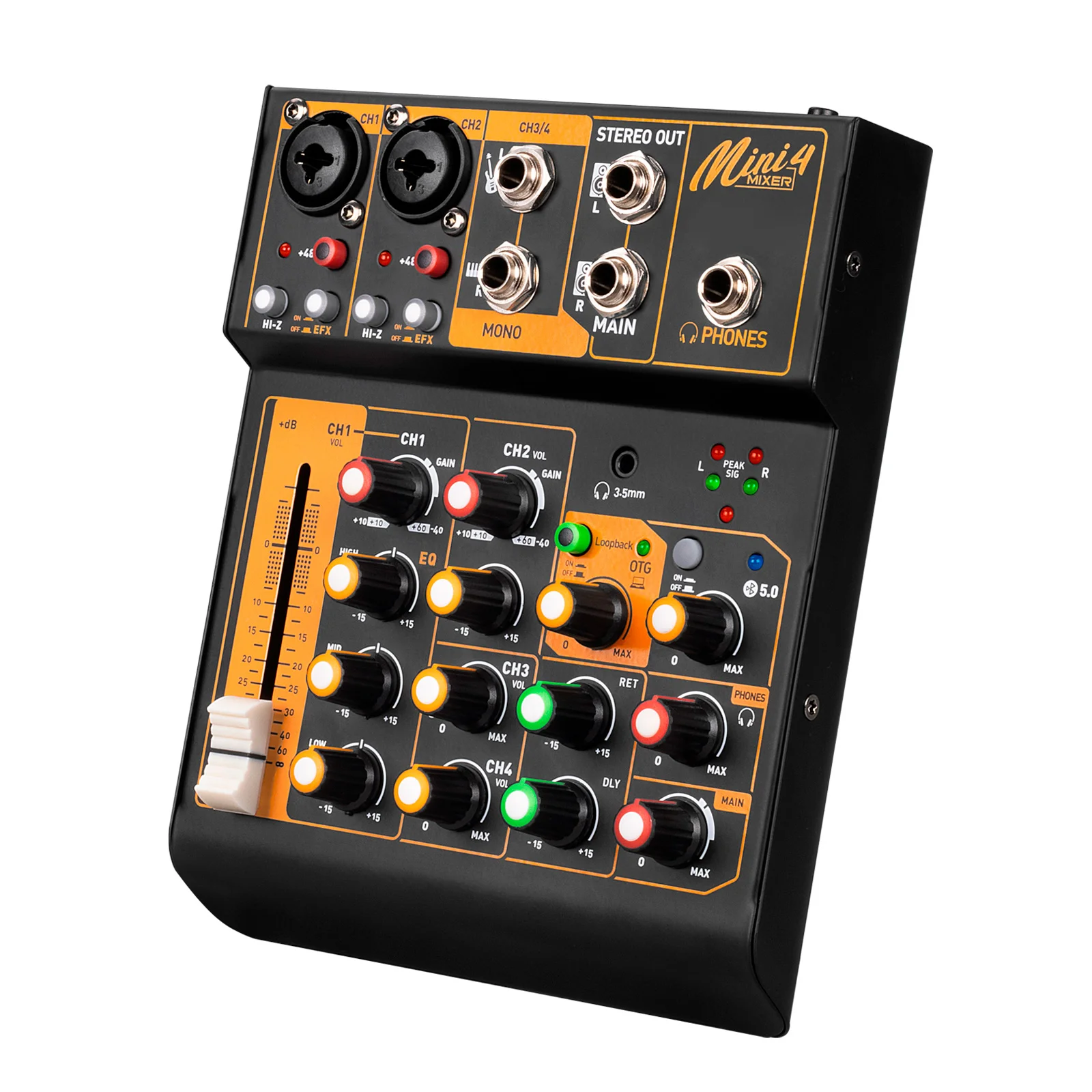 

Professional 4-Channel Audio Mixer Console Portable DJ Controller USB Port 48V Power Rayco Mini4 Model 2000-2499mAh Sound