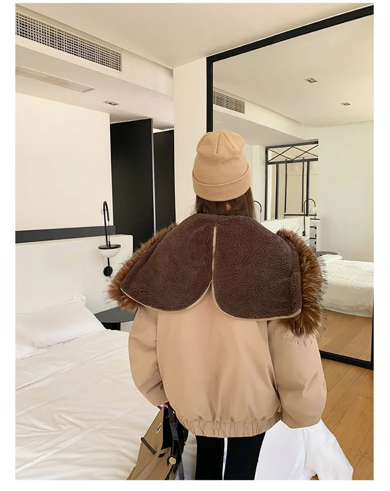 Warm Down jacket Ladies Pai Overcome Winter 2026 New Cotton Padded Coat Women Parkas Horn Hooded Outcoat Big fur collar Overcoat