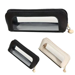 Zipper Closure Anti Fall Cosmetic Storage Bag Stylish Cute Transparent PU Leather Makeup Bag Multifuncation Stationery Organizer