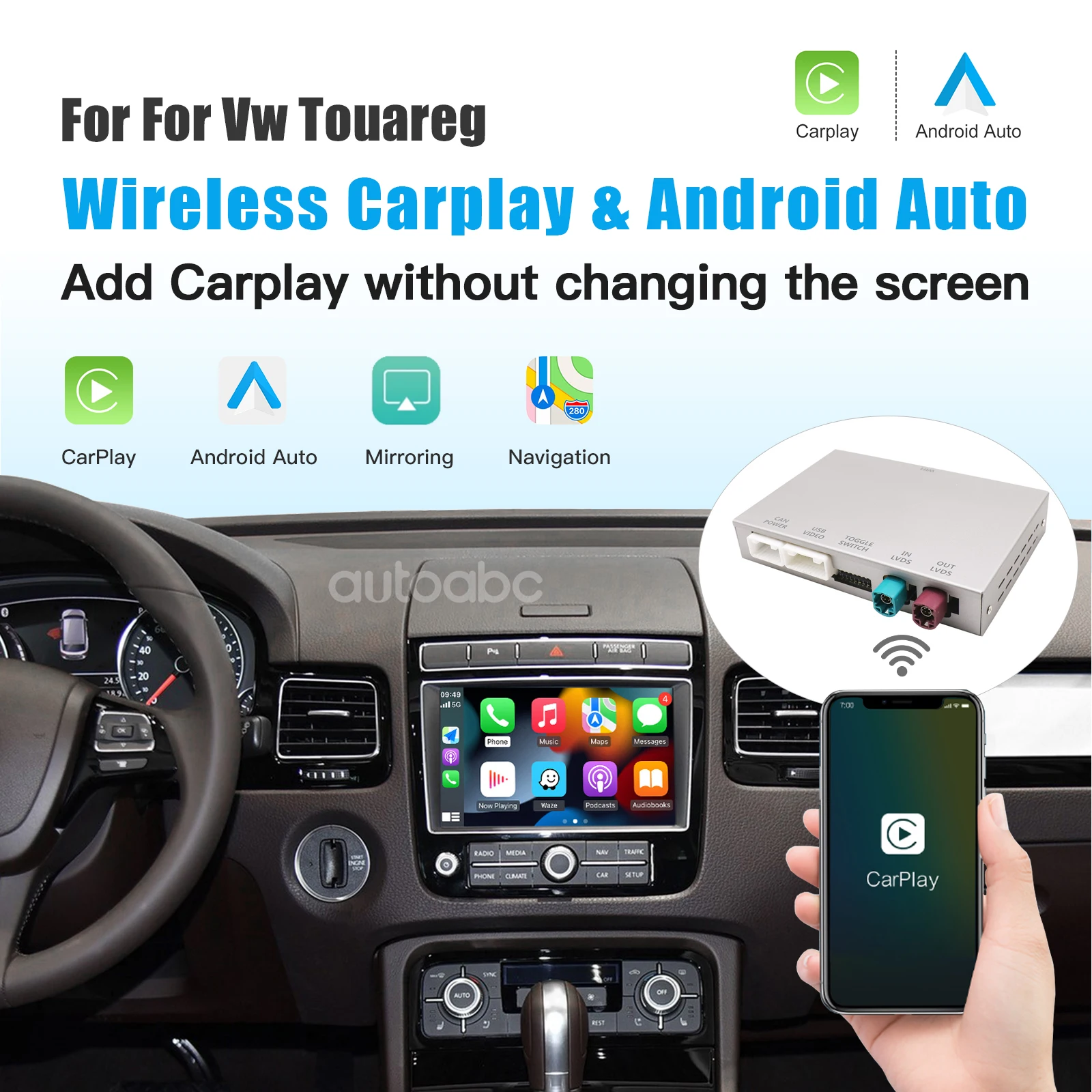 Kabelloses Carplay Android Auto für Volkswagen Touareg Mit 8-Zoll-Bildschirm RNS850 2010-2018 Spiegelung Car Play AirPlay Multimedia