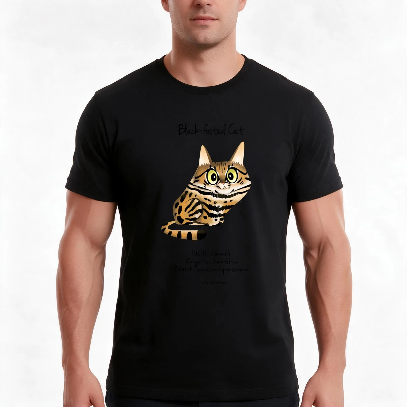 Black footed Cat T-Shirt, Summer Casual Cotton Tee, Oversized Streetwear Tops, Vintage Graphic Print, Loose Fit Short Sleeve